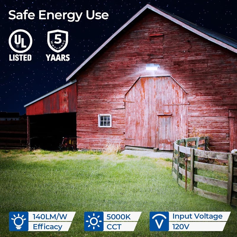 CINOTON LED Barn Light, 70W 8400LM Dusk to Dawn Outdoor Security Light, UL Listed 120V Home-Optimized, IP65 Waterproof Aluminum Housing Outside Flood Light for Yard, Garages, 5000K Daylight, Silver - Image 2
